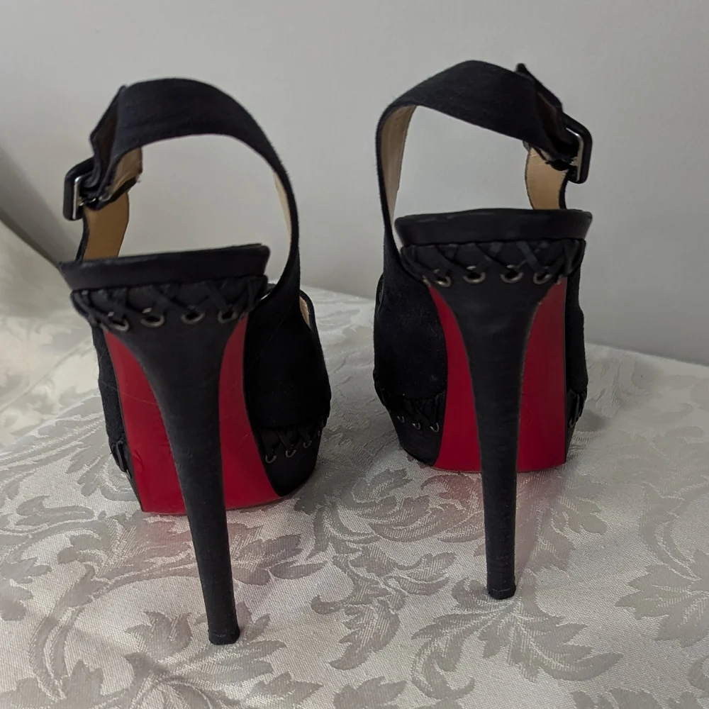 Christian Louboutin Peep Toe Slingbacks Size 38 red and black slingback